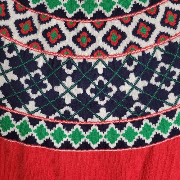 Crown & Ivy Ugly Christmas Sweater Size Large Red With Print Pattern Around Neck - Picture 4 of 4